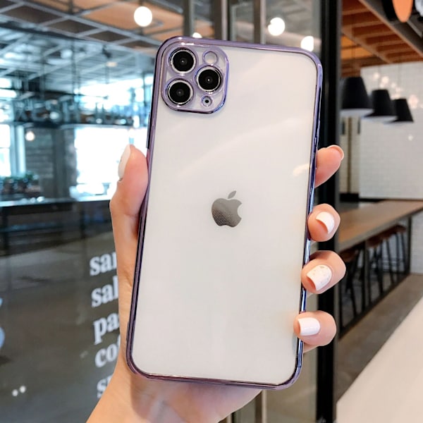 Luksus galvanoidusta kehyksestä valmistettu Tpu-pehmeä puhelimen suojakotelo läpinäkyvä kotelo sopii iPhone11promax-sarjaan Violetti