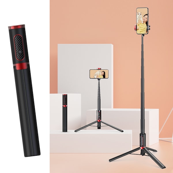 1 stk. 4,9 fod professionel selfiepind stativ, letvægts, Bluetooth fjernbetjening, bærbar alt i én, kompatibel med iPhone og Android, ikke-sl