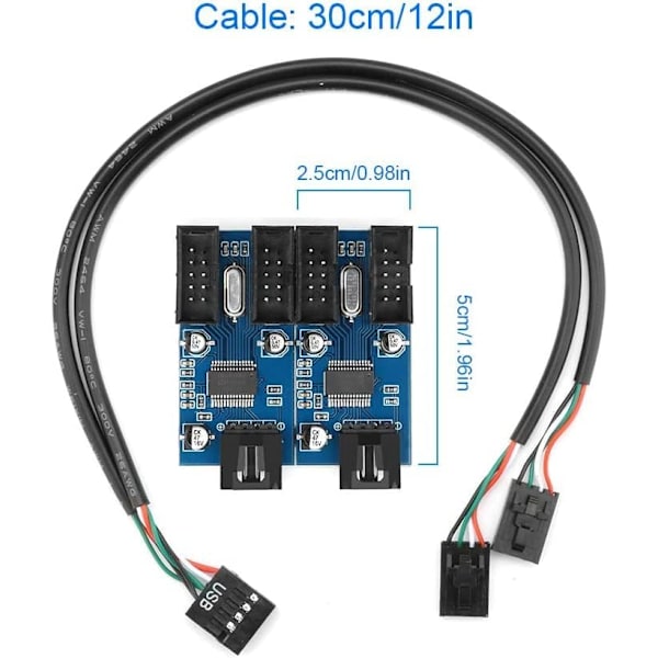 Emolevy USB 2.0 9-nastainen liitäntä 1-4 jatkokeskitinjakaja
