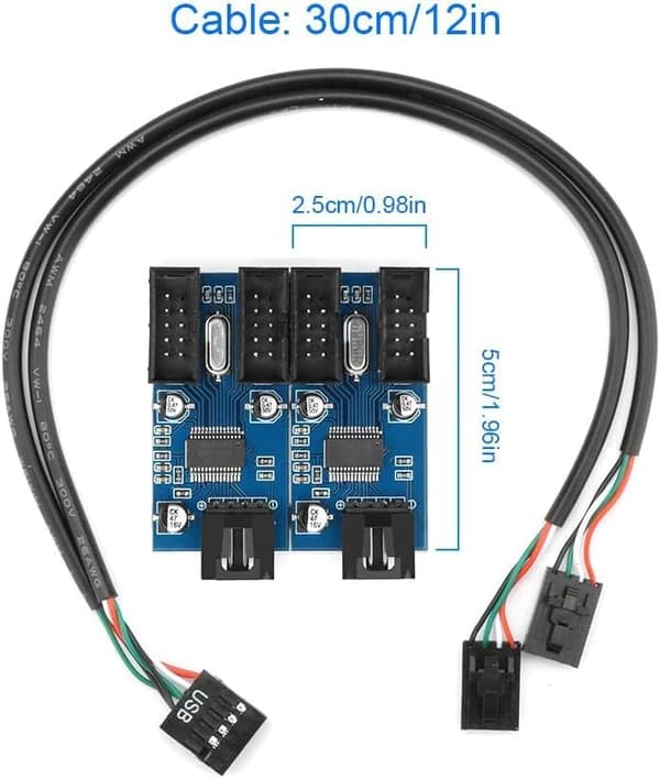Hovedkort USB 2.0 9-pinners header 1 til 4 utvidelseshub splitter
