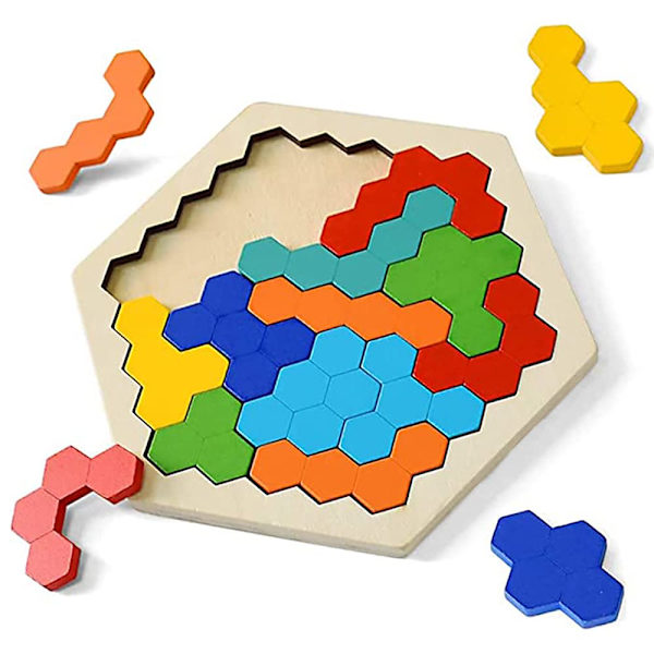 Träpussel för barn Hexagonalt mönster Byggklossar Pedagogiska leksaker Logik IQ-spel Gåvor för alla åldersutmaningar
