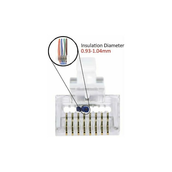 Parti om 100 RJ45 8P8C Cat6 Cat5e Pass-kontakt genom modulär Ethernet-kontakt 50u pläterad