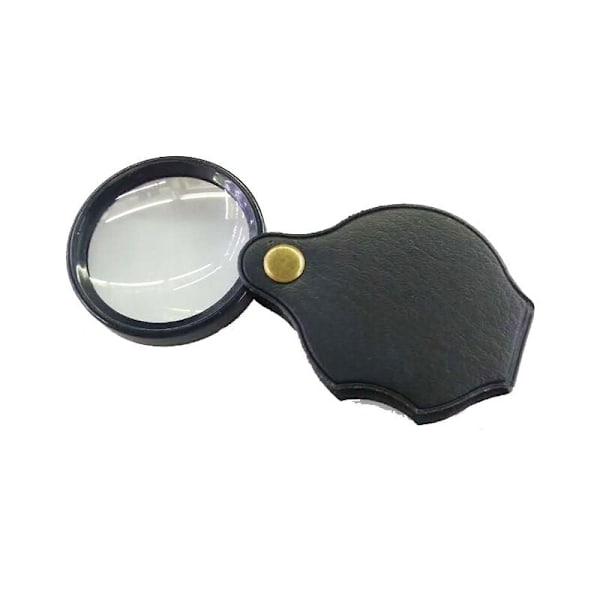 Lup i lommeformat, 50 mm 10X Mini Foldbar Lup med Roterende Beskyttelsesetui i Læder