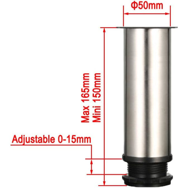 4 Justerbara Ben 150mm Höjd Tjockare Skåp Ben Bord Ben Möbler Ben, Borstad Rostfritt Stål, Justerbar Höjd 0-15mm