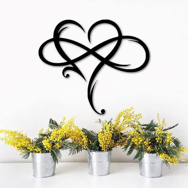40*35CM Infinity Heart Väggdekor Metall Väggkonst, Järnkonst Dekoration Present, Evig Kärlek Väggskulptur för Vardagsrum Sovrum
