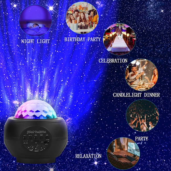 LED stjernehimmel projektor lyslenke, roterende bluetooth stjernehimmel lys, USB rød og grønn laserlys, sjøstjerne vannmønsterlys (svart USB