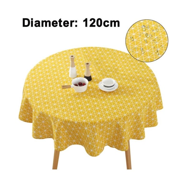 Broderte Duk Anti-Rynke Lin Duk Bondegård Kjøkkenbord Boho Duk for Rundt Bord Diameter 120cm