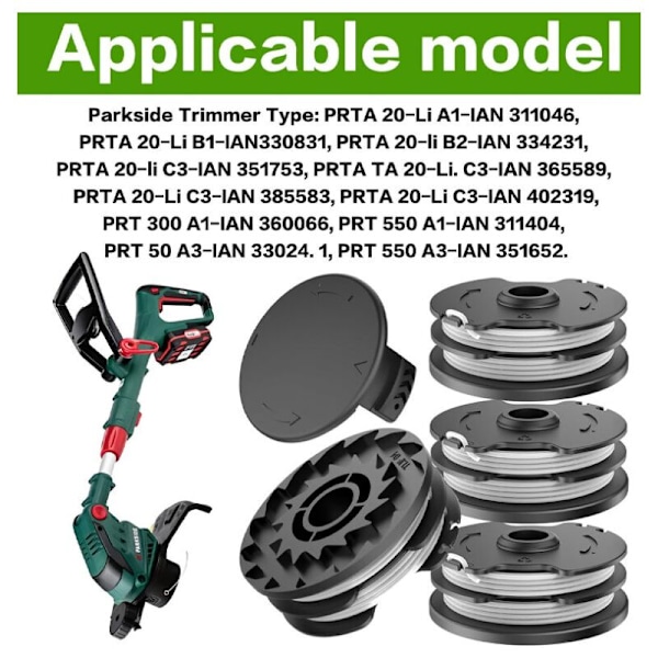 4 stycken Klipplina spole för Parkside PRTA 20-Li A1/B1/B2/C3, PRT 300 A1, PRT 550 A1/A3, diameter: 1,6 mm, längd: 8,3 m, spole TLP-01 (4 spolar +