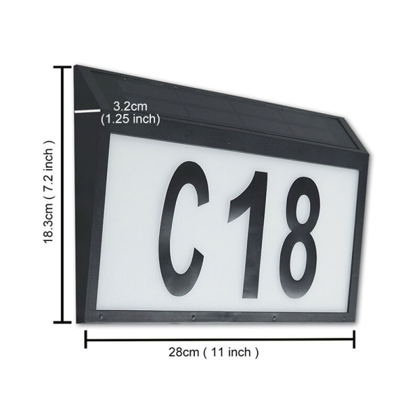 LED-solcellsnummerlampa med högkvalitativ solpanel - utomhusvägglampa med husnummer - 28 x 18,3 x 3,2 cm