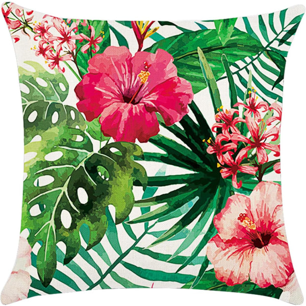 Deksel 45 x 45 cm, sett med 4 putetrekk Bomull og lin putetrekk Pynteputer til sofa hage seng sofa puter (Blomst-7)
