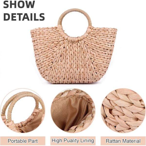 Sommer Rattanveske Kvinners Halm Håndveske Strand Seagrass Rattan Tote Bag Clutch