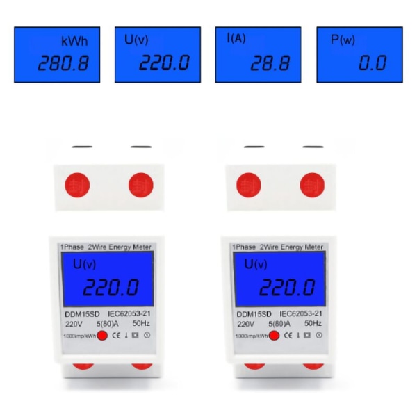 DDM15SD Enkeltfase Multifunktionel Skinne Meter Elektrisk Energimåler 220V/50Hz 5-80A