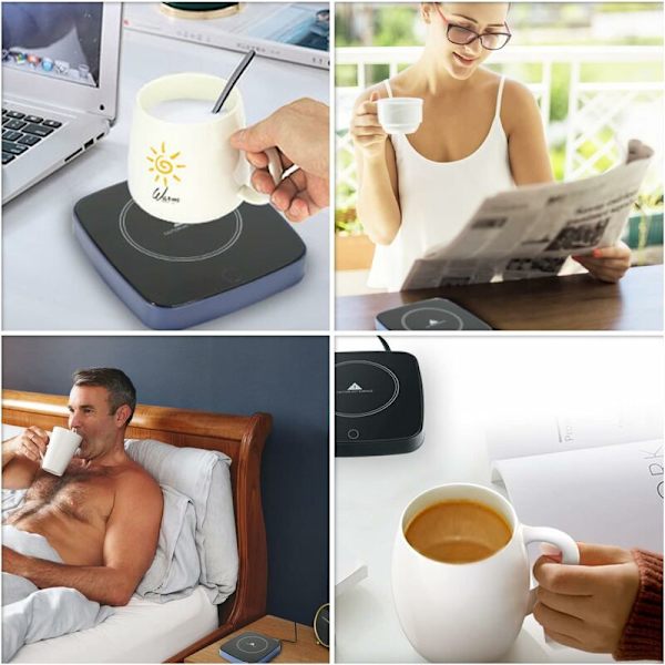 Kopvarmer, Elektrisk Kopvarmer til Kaffekrus med 3 Temperaturindstillinger, 16W til Elektriske Krus, Kopvarmer med Automatisk Slukning Efter 12 Timer