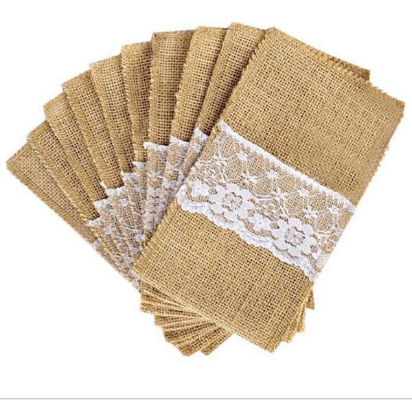 Parti med 20 täckta slitväskor canvasväska tand tand vaiss vintage jute gaffel dekoration bord bröllopsmaterial firande jul dop nod jute