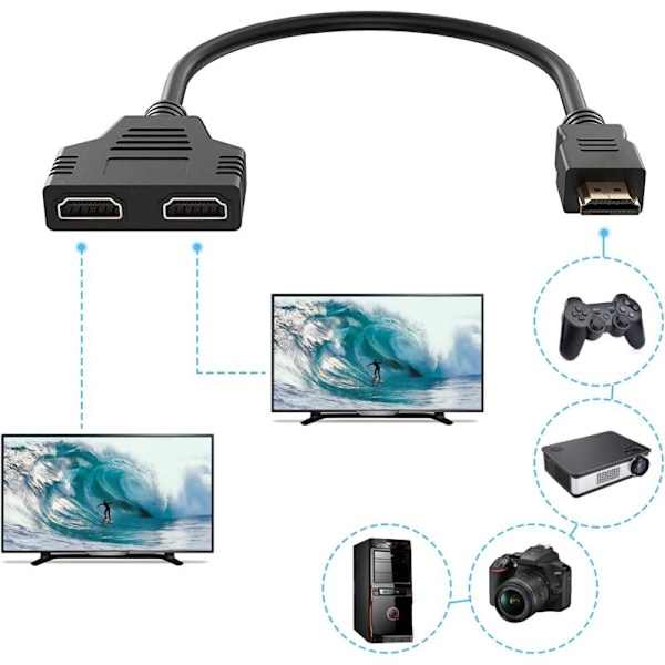 HDMI 1 hanstik til dobbelt HDMI 2 hunstik, HDMI-distributør CONTRIBUTTOR CONSPRISTER TIL DVD/HDTV/LCD-skærm og projektorer