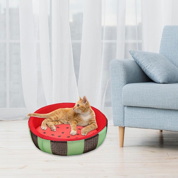 Söt vattenmelonmönstrad rund kylmatta för katt och hund, husdjursmatta i mesh, lätt att rengöra, mjuk dyna, tvättbar, reptålig, robust, storlek S