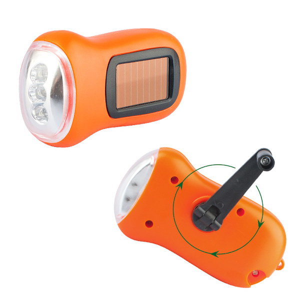 Orange Mini Hand Crank LED Ficklampa, Nöd Hand Crank Dynamo Solcellsladdad Ficklampa Kraftfull Energisparande Ficklampa