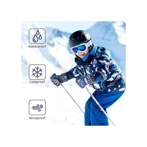 Skihansker for barn, varme vinterhansker, vindtette snowboardvotter for jenter og gutter, hansker for kaldt vær for barn i alderen 1-9 år, sykling, løping