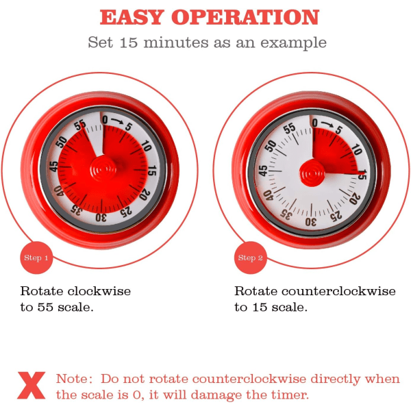 (Rød) Kjøkken Timer Påminnelse Håndtere Timere 360 Graders Roterende Mec