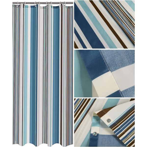 Bruseforhæng 200x200cm Polyester Striber Vandtæt Skimmelfast Badeforhæng med Spænder 12 Kroge Tungt Vægt Hemsøm (Striber - Multifarvet, 2