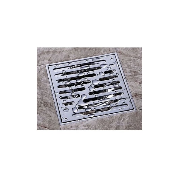 Gulvsluk i rustfritt stål, luktfritt, firkantet baderomssluk med stor kaliber, 150 x 150 mm