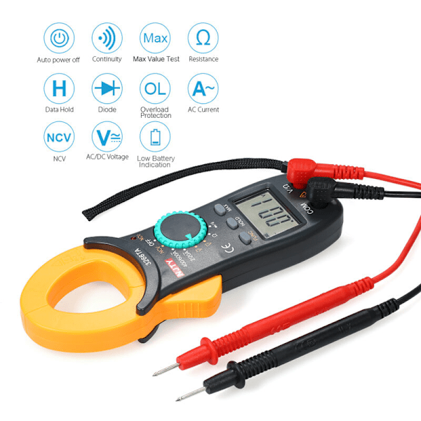 Digital ampèremeter tang 2000 Automatisk strand multimeter punkter med NCV spænding AC/DC test Ac Bærbar multimeter LCD skærm måling DIOD kontinu