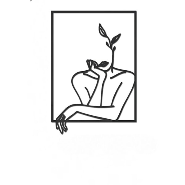Minimalistisk Sort Metal Linje Vægophæng Dekoration - Moderne Abstrakt Feminin Kunst - til Soveværelse, Stue, Badeværelse, Altan
