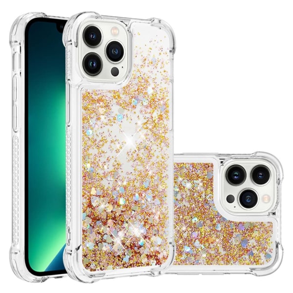 iPhone 14 Pro Max Glitter-puhelinkotelo, neljä kulmaa iskunkestävä liukupuhelin silikonikotelo (kulta)