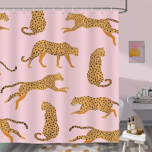Bruseforhæng leopard tropisk pink dyr Badeforhæng polyester stof anti-skimmel vandtæt vaskbart badeværelsesforhæng 180 x 180 cm med 12 kroge