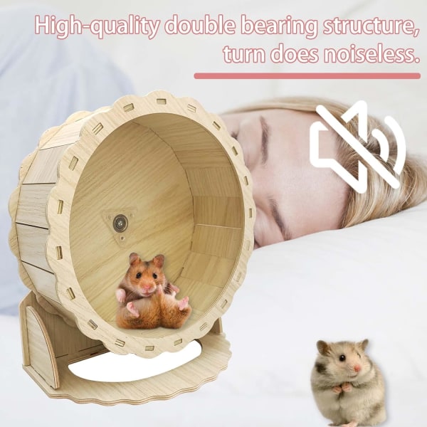 Hamsterhjul i trä, litet husdjursträningshjul, tyst hamsterlöphjul, muslöpning, snurrande hjul (8,26 tum)