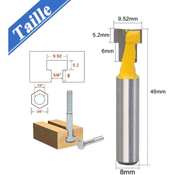 2 st 8mm Spårfräs Trä Trä Kopp T-spår Trä Jordgubbe Jordgubbe Trä Jordgubbe Trä, Gul