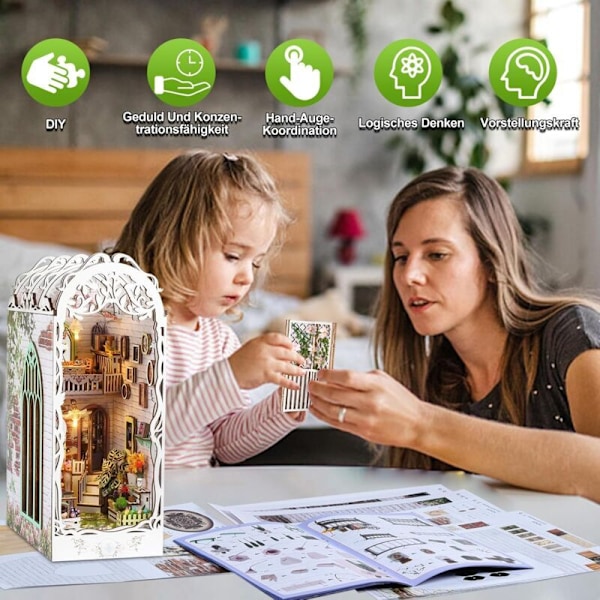DIY Kirjanurkkaussetti, Pienoispuutarhatalo, 3D Puinen Kirjanurkkaus Palapeli, Syntymäpäivälahjoja Teineille ja Aikuisille, Ystävänpäivälahjoja (Kukkahuone Kirjatuki