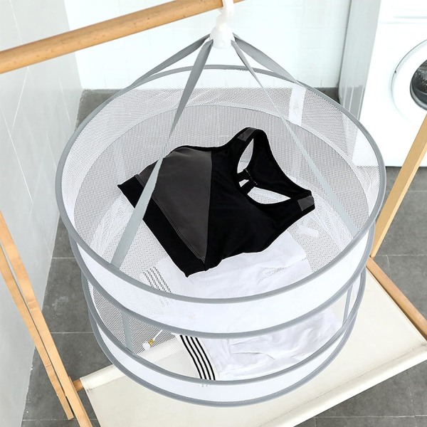 Foldbar Dobbelt Tørrekurv - 48cm Diameter, Hængende Tøj Tørrekurv Foldbar Mesh Tørrekurv, Foldbar Sweater Tørrekurv, Delikat S
