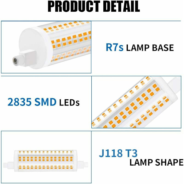 20W 118mm R7s Dimbar LED-pære J118 dagslys 4000K 2200lm Dobbeltsidig spotlight tilsvarende 200W halogenpære for hjem, stue, balkong, Ho
