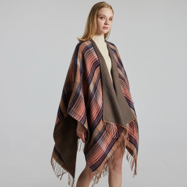 Fargerik, rutete fløyels sjal wrap vinter varm kappe for kvinner
