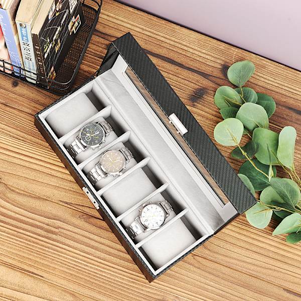 6 Lokeroa (30*11*8cm) - CASE ELEGANCE Tekonahkainen kellolaatikko, krokotiilin tekstuuri, miesten/naisten kellolaatikko, kellon säilytyslaatikko, järjestäjä lasilla