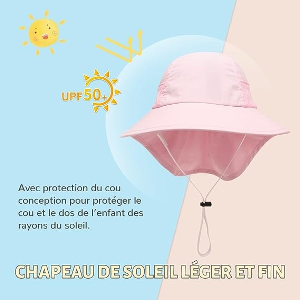 (Rosa) Solskjermhatter for barn, nakkebeskyttelseshatter til jenter og gutter