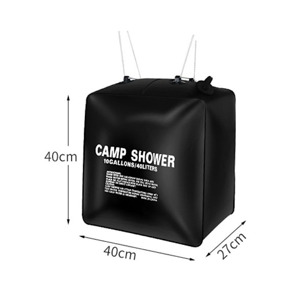 (Svart) SOLAR DUBBEL 40L CAMPING, temperatur 45 °C vandring, bergsklättring