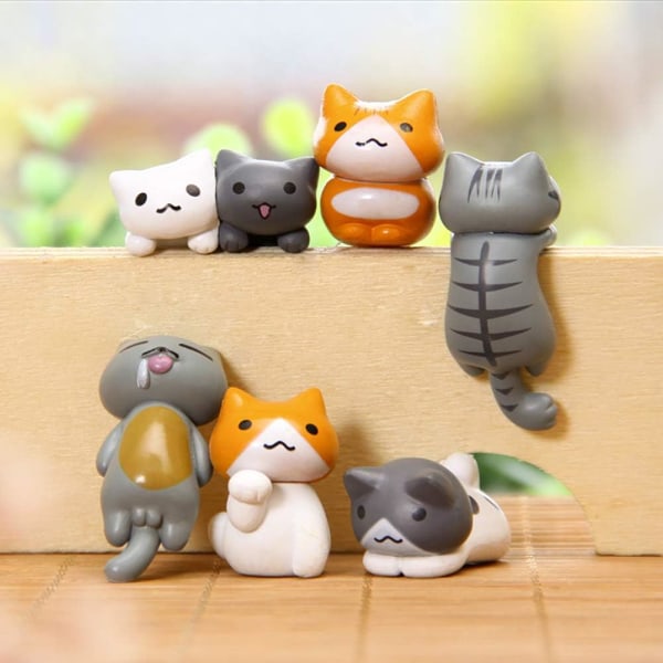 Miniature Lucky Cat DIY-figurer, pakke med 6 mini-fe-have-hængende kattefigur mikrolandskab hjem haveindretning plantepotter bonsai håndværk dekoration Ca