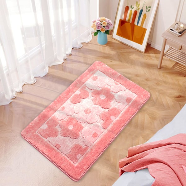 Kukka matto kylpyhuoneen lattiamatto söpö pehmeä paksu mikrokuitu kirsikankukka lattiamatto vedenimevä liukumaton kylpyhuone matto 40*60cm (vaaleanpunainen)