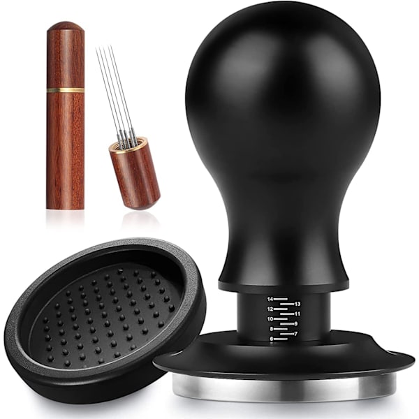Espresso Tamper 51mm, Rustfrit Stål Kaffe Presser, Fjederbelastet Espresso Tamper med Skala, Kaffemaskine Tamper Sæt med Silikonepude og Espres