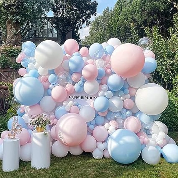106 stk rosa og blå ballongbue-blomstrete sash gullballonger og P
