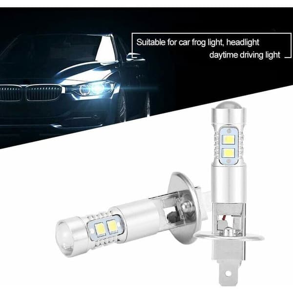 Frontlyspærer, 2x H1 6000K Ultra Hvit 100W LED Frontlyspære Kit for Lav Beam