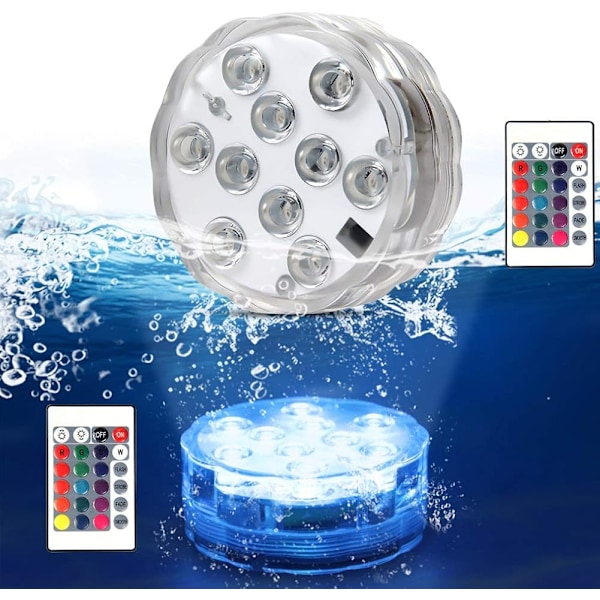 2-pack undervattensfontänlampor, spa-lampor, trådlös infraröd LED-belysning för vasbas, blommor, akvarium, pool, damm, bröllop, fest, badkar
