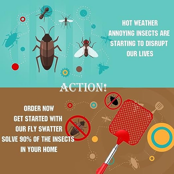 Retractable Fly Swatter (Red), Retractable Fly Swatter, Sturdy and Durable Telescopic Handle, Lightweight Manual Pest Control