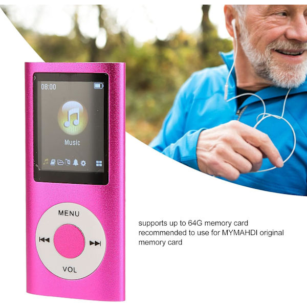 MP3/MP4-spelare, Bluetooth MP4-musikspelare som stöder upp till 64 GB TF-kort, 1,8-tums LCD-skärm, förlustfri bärbar musikspelare för studenter som springer Wal