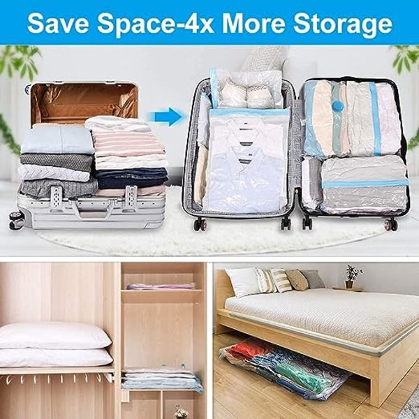 6 st dammsugarpåsar 2XL 100x80 +2L 80x60 + 2S 60x40cm dammsugarpåsar resevakuum klädvakuumpåse för kläder, täcken, sängkläder,