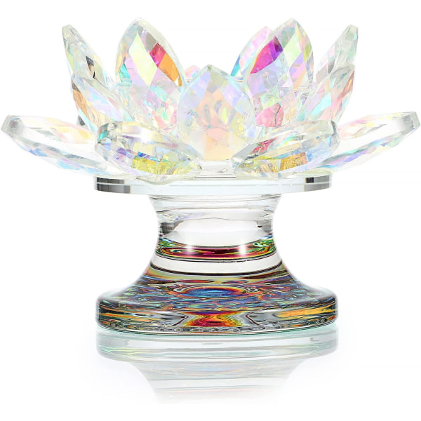Farverig krystal Lotus Flower Fyrfadslys Lysestage - Regnbuefarvet Glas Lysestage Lysestage