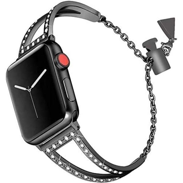 Svart - Apple Watch 38 mm stål, Apple Watch Series 4 Läderrem för kvinnor iWatch Series 3 Sport Band.