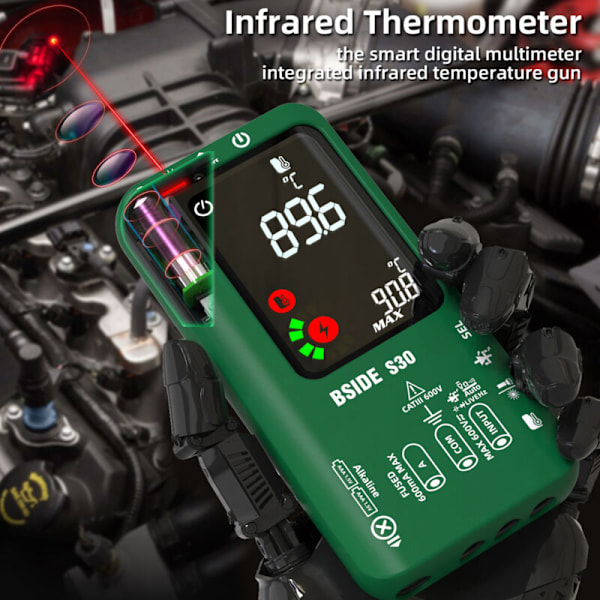 4 i 1 digitalt multimeter, infrarødt termometer, elektrisk testpen, kredsløbsanalysator, detektor, 3,5 tommer LCD farveskærm, bærbart multimeter, True R